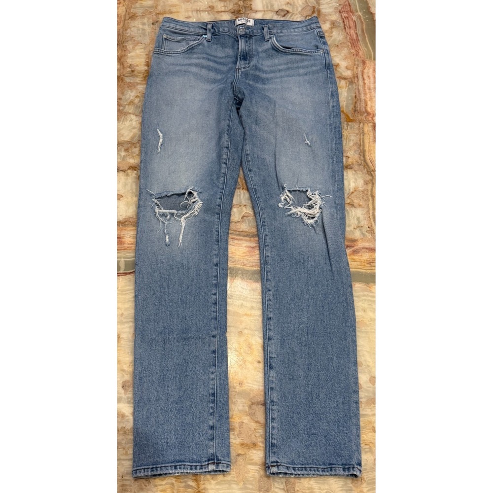 Agolde Womens Distressed Denim Jeans Light Blue Riley Stretch Straight Leg 31